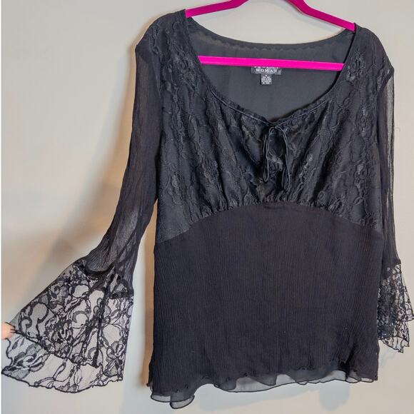 Vintage Y2K Spenser Jeremy Woman Black Silk Lace Sheer Blouse Size 18 - Picture 2 of 7